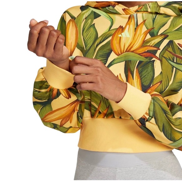 Adidas Farm Hoodie Women M Yellow New Bird of Paradise Crop JD6282 - Picture 3 of 7